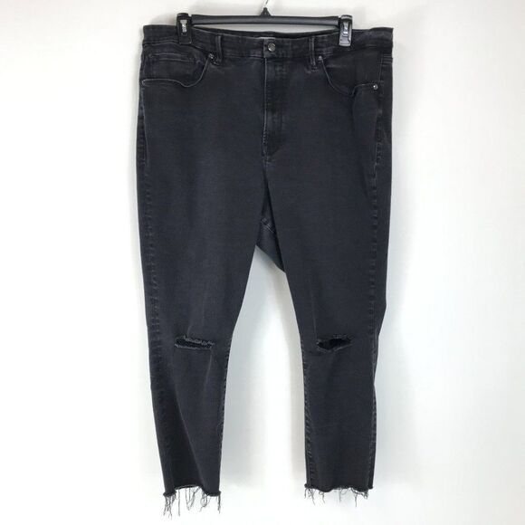 Good American Good Legs Distressed Raw Hem Skinny Ankle Jeans Plus Size 24 Black - Picture 1 of 13